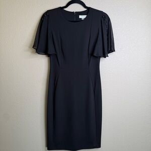 Calvin Klein Black Flutter Sleeve Sheath Dress Size 6